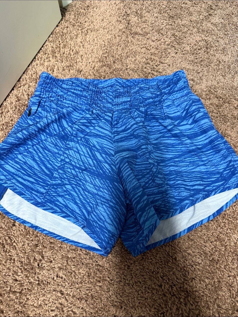 Women's Blue Patterned Athletic Shorts with Elastic Waist